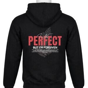 'I'm Not PERFECT BUT I'M FORGIVEN' with a cross graphic Black Hoodie Men's Large